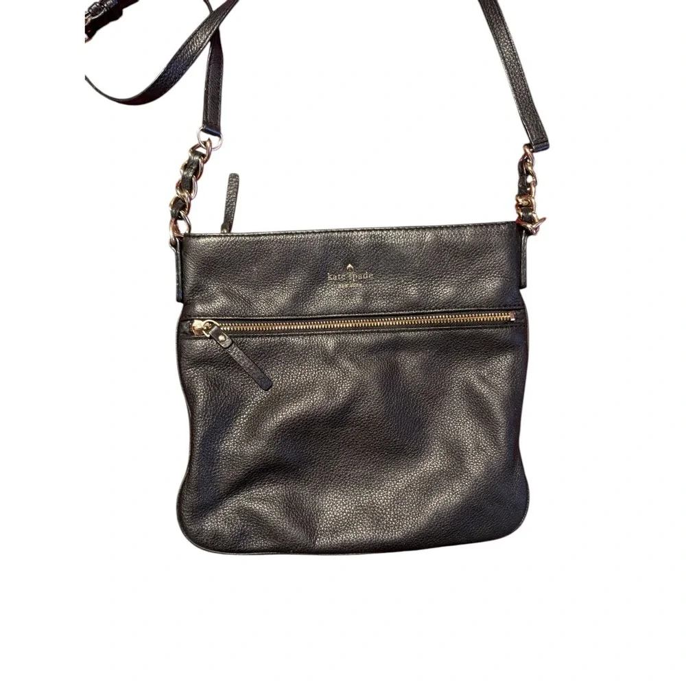 Kate Spade Cobble Hill‎ Ellen Crossbody Bag Black Pebbled Leather Gold Chain Zip